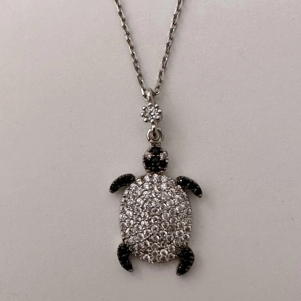 925 Silver turtle necklace cz